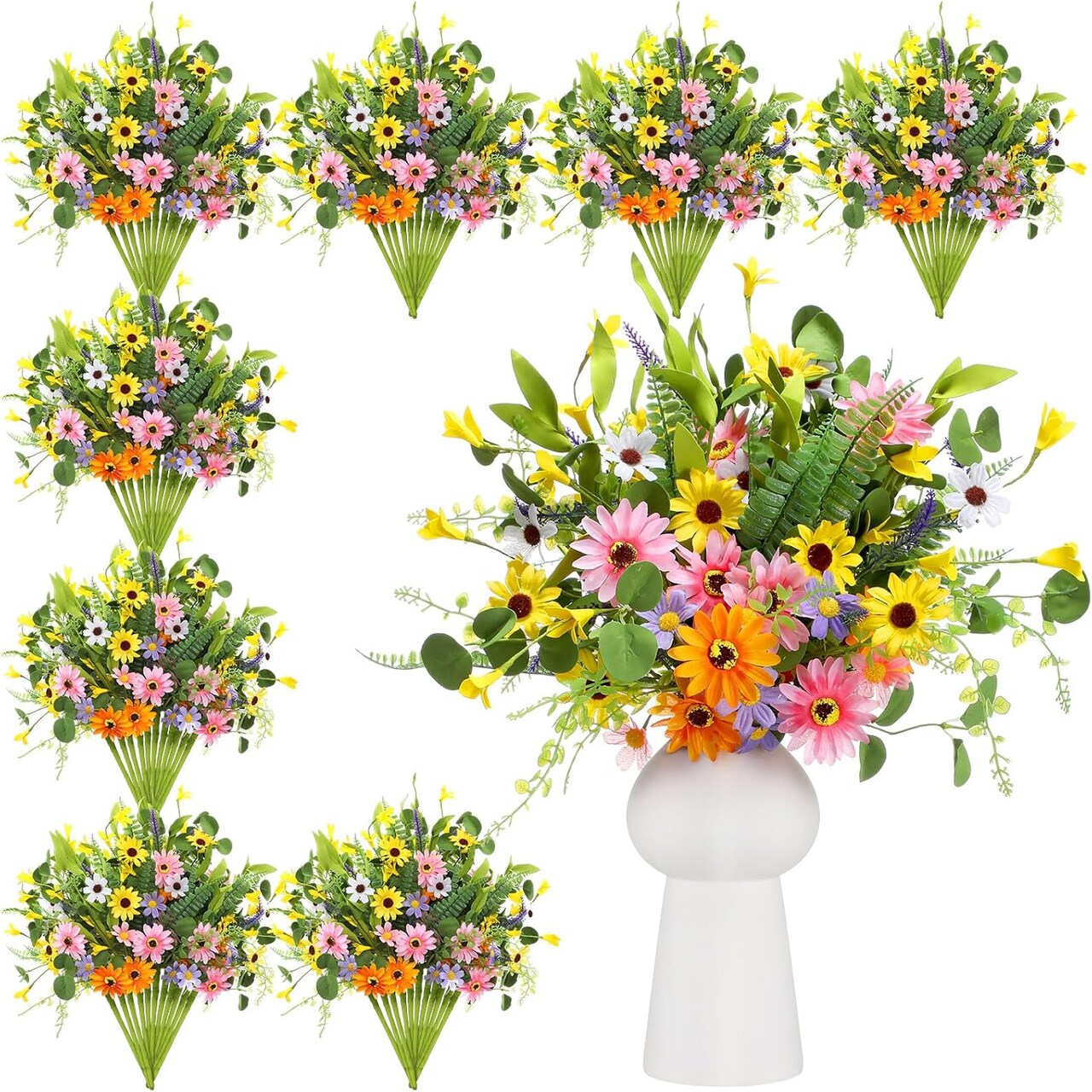 12 Bundles Summer Bundles & Bouquets Artificial Flowers for Decoration 16 Inch Fake Daisy Wildflowers